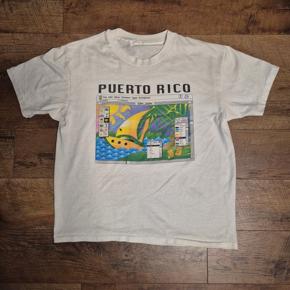 Vintage Puerto Rico Shirt San Juan Computer Graphic Mens XL White Cotton - Picture 1 of 10